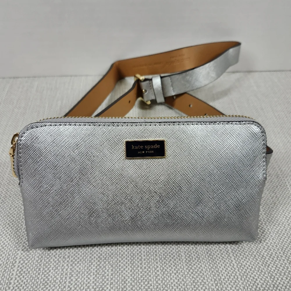 Kate spade L/XL silver leather adjustable belt bag
